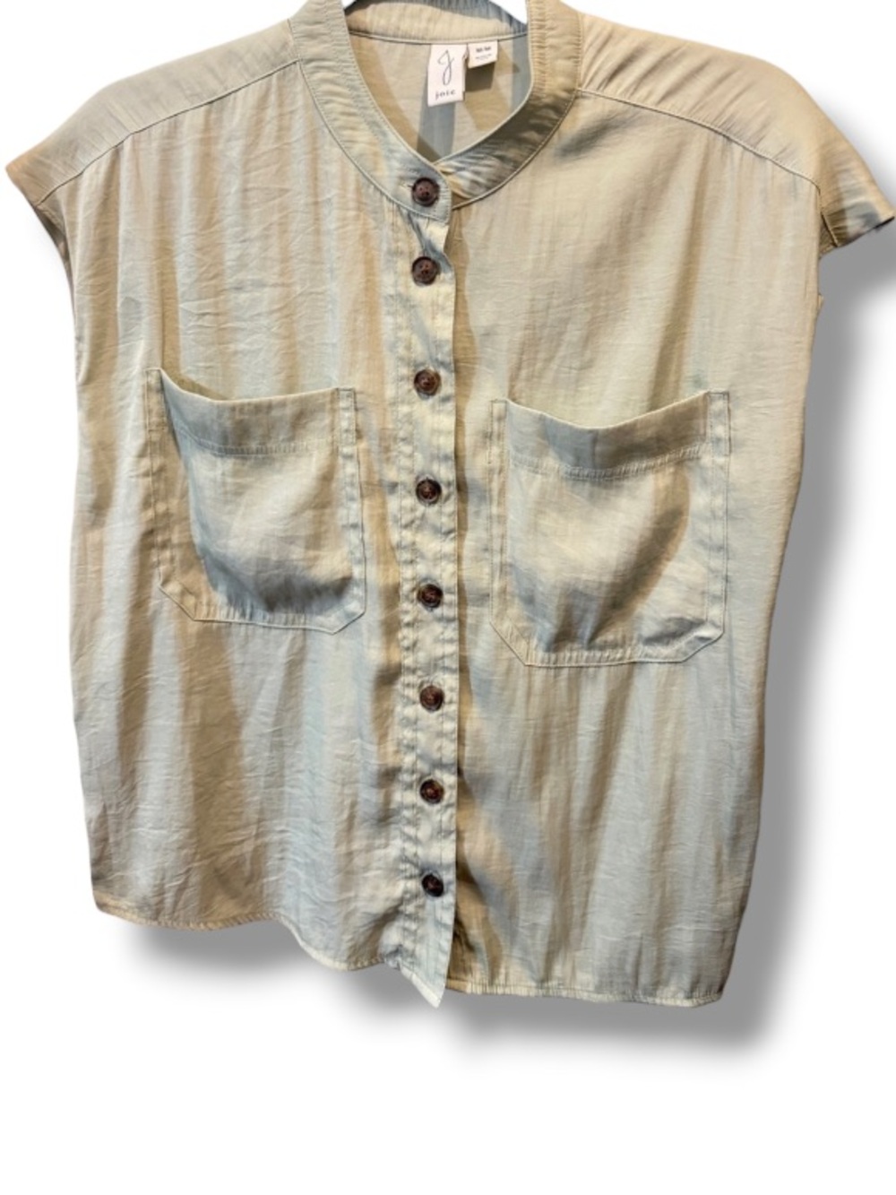 Joie Women’s Mint Sage Green Cap Sleeve Button-Front Pocket Top Blouse NWOT